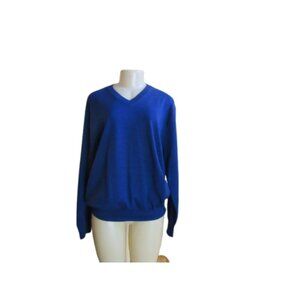 Orvis Mens Blue V-Neck Sweater Large Merino Wool Blend Long Sleeves